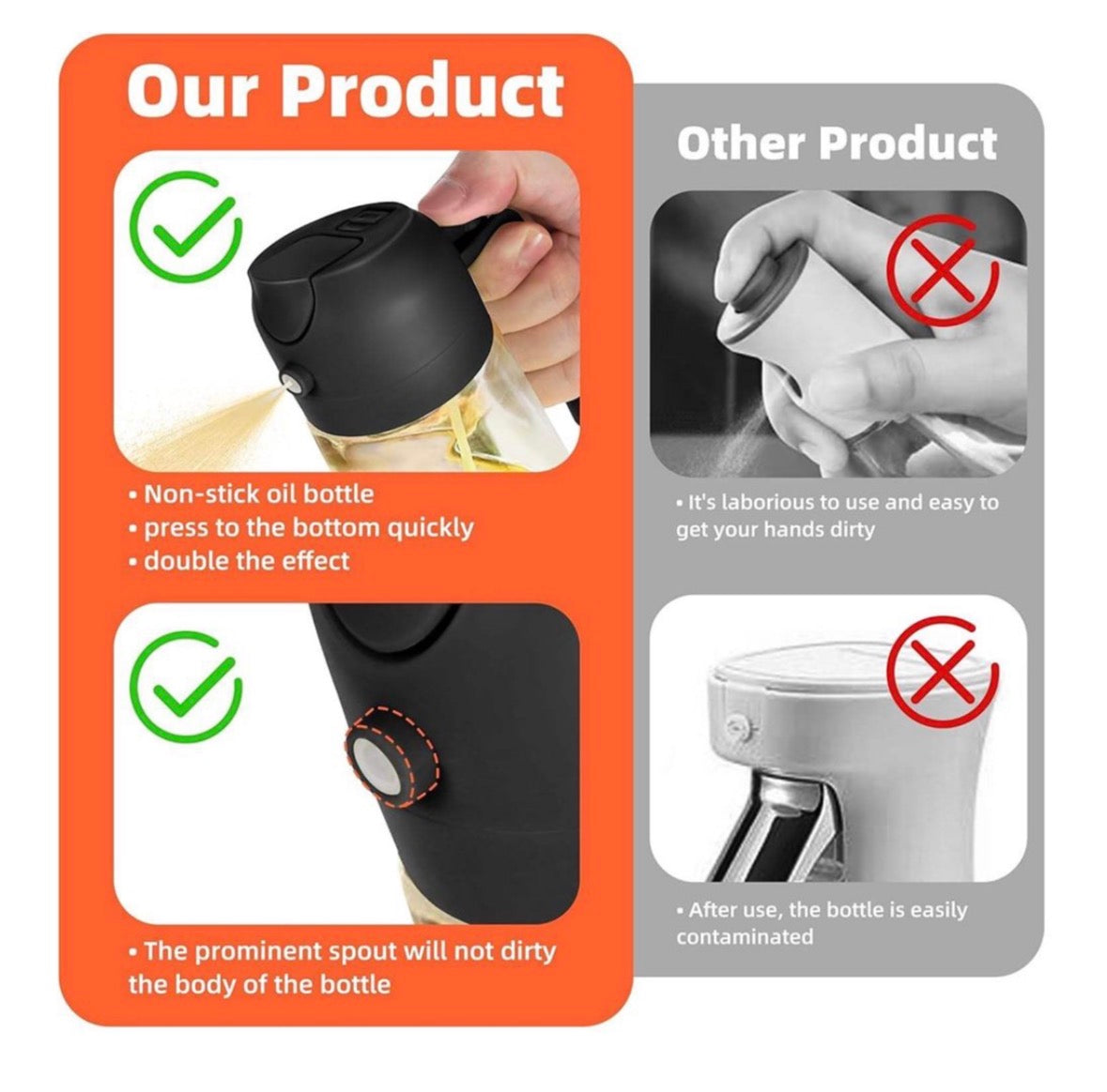 spray and pour oil effortlessly with the 2-1 oil spray dispenser