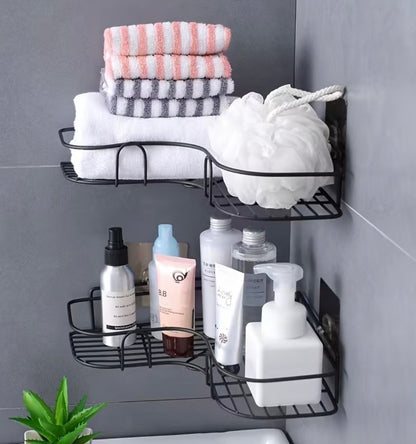 Stainless Steel Corner Shower Shelf - Rust-Proof, Double Groove Patch | Color black