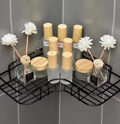 Stainless Steel Corner Shower Shelf - Rust-Proof, Double Groove Patch | Color black