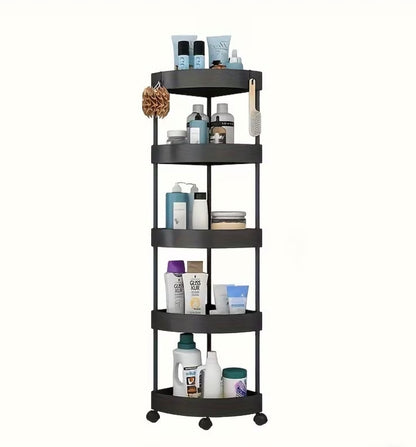 [Space-Saving Bathroom Shelf] 5-Tier Black Plastic Corner Shower Cart