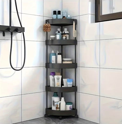 [Space-Saving Bathroom Shelf] 5-Tier Black Plastic Corner Shower Cart