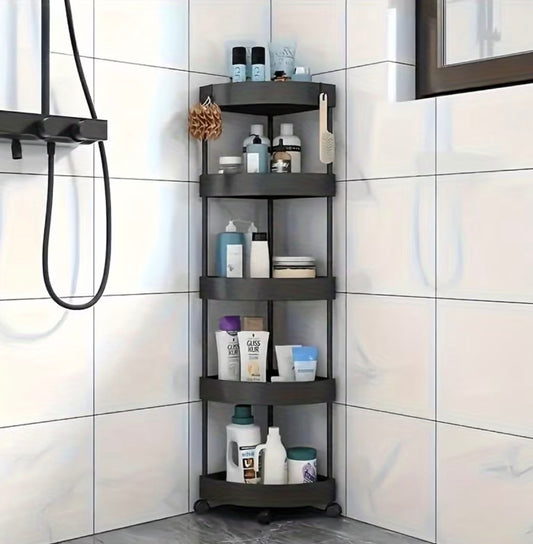 [Space-Saving Bathroom Shelf] 5-Tier Black Plastic Corner Shower Cart